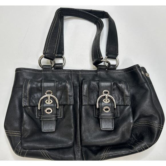 COACH Soho Double Buckle Pocket Handle Leather Shoulder Purse Bag F08A09 Y2K EUC - Picture 1 of 10